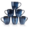 Vicrays Blue Coffee Mug Set, 12 Ounce, Set of 6, Ceramic Mug for Men, Women, Unique Glazed Mugs with Handle for Coffee, Tea, Milk, Cocoa, Cereal, Starry Blue