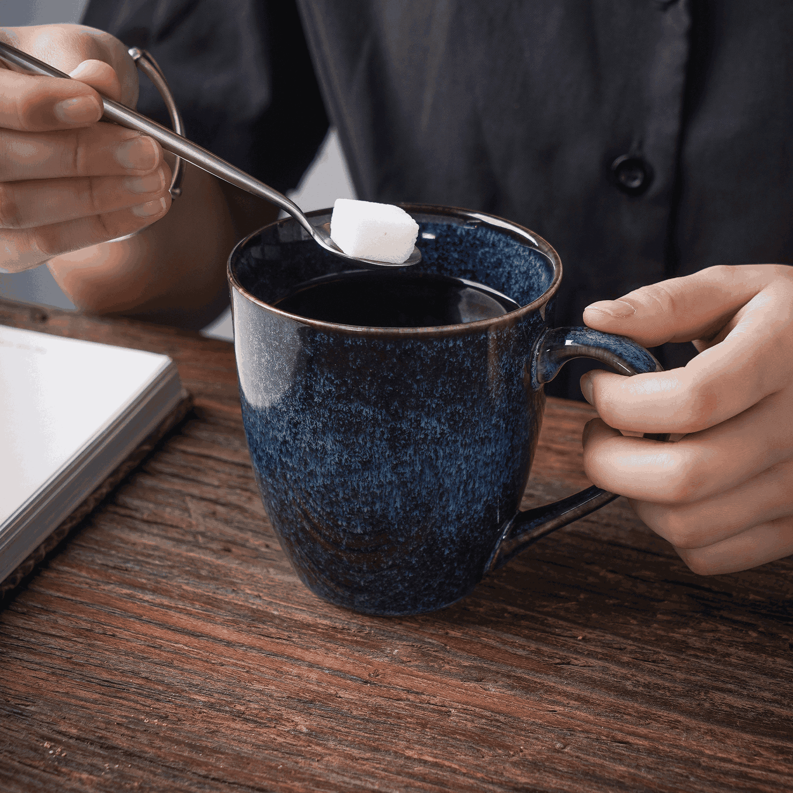 Blue Coffee Mug Set, 12 Ounce, Set of 6, Ceramic Mug for Men