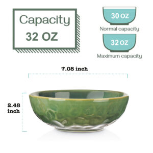 Green Ceramic Pasta Bowls Set, 32 Ounce Soup Bowls, Set of 6