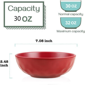 Red Ceramic Pasta Bowls Set, 32 Ounce Soup Bowls, Set of 6, Large