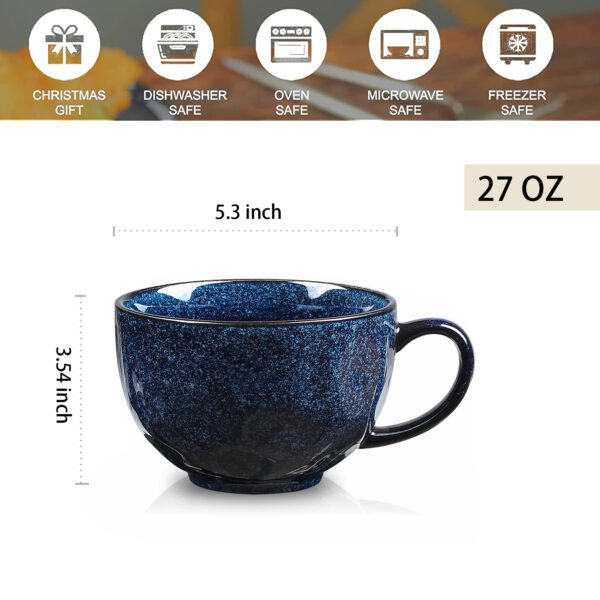 Large Pottery Coffee Mug 24 oz - Jumbo Tea Cup - Oversized Ceramic Soup Mug  with Handle - 1 Pcs (Green to Blue) 