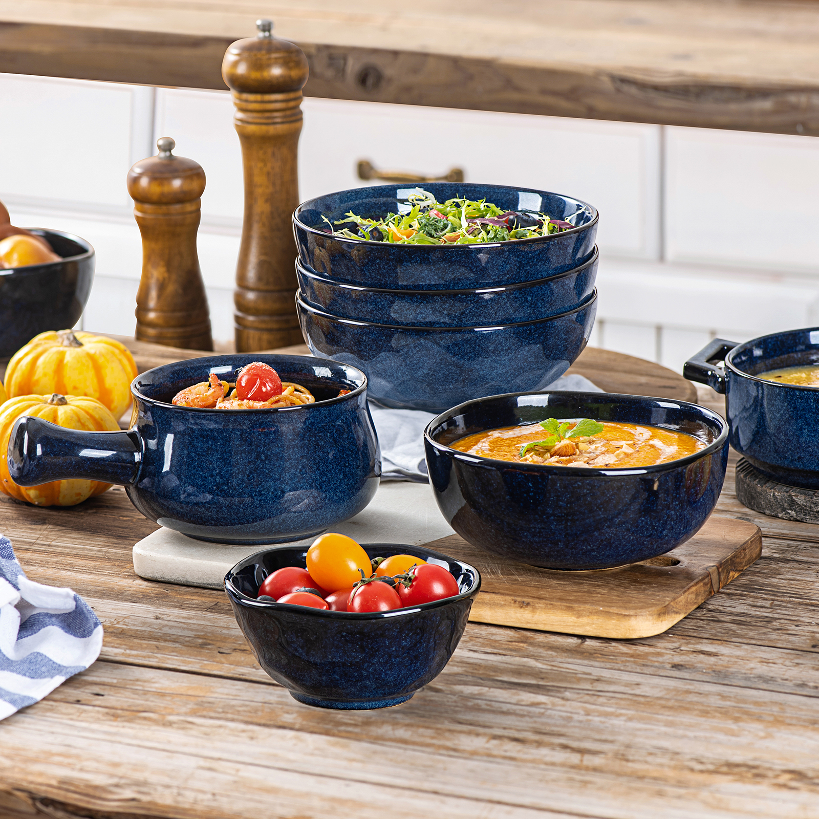 Ceramic Pasta Bowls, Porcelain Salad Bowls Set of 4, 26 oz Soup Bowl for Kitchen, Large Serving Bowls, Reactive Glaze Dish Bowls, Microwave and Dishwa
