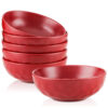 vicrays Ceramic Pasta Bowls Set, 30 Ounce Soup Bowls, Large Salad Bowls, Chip Resistant, Dishwasher Microwave Safe, Fluted stoneware Bowls for Kitchen, Serving Bowls, Set of 6 (Red)