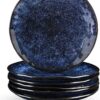 vicrays Ceramic Dessert Salad Plates, 8 Inch, Microwave, Oven, and Dishwasher Safe, Round, Porcelain Fluted Suitable for Snacks, Appetizer, Home, Party, Restaurant – Set of 6 blue