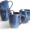 vicrays Porcelain Coffee Mugs, Set of 4, 350 ml Cups with Handle for Hot Drinks, Porcelain Cup for Dishwasher and Microwave Safe (Blue)